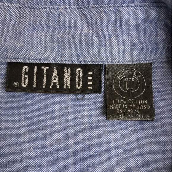 Vintage Gitano Chambray Denim Long Sleeve Button Front Shirt Womens Size Large - Picture 7 of 13